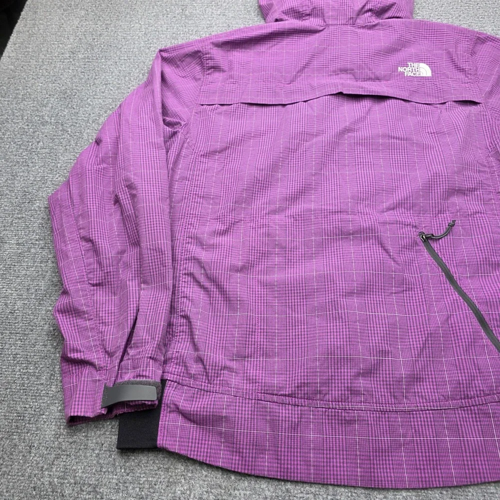 The North Face Mens Large L Purple Plaid Hooded Windbreaker Full Zip Jacket